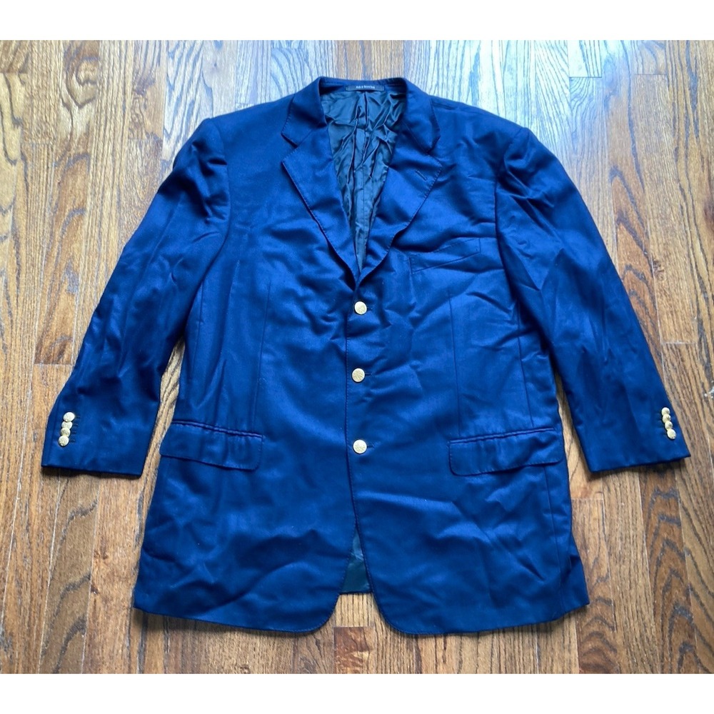 Ermenegildo Zegna Blazer Mens Size 48R Navy Blue Gold Buttons Wool 15 Milmil 15